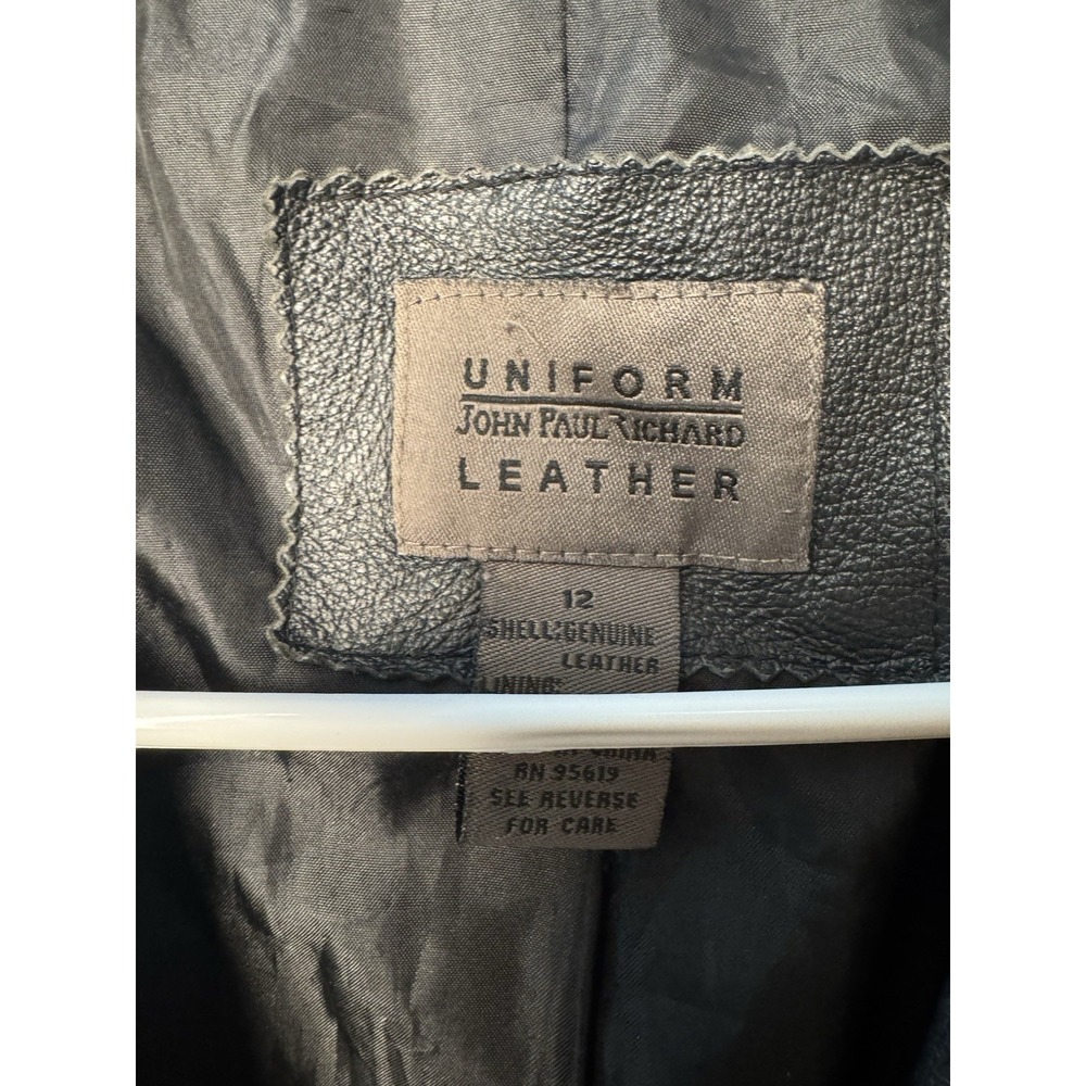 Vintage John Paul Richard Genuine Leather Blazer Jacket Women's Size 12 Black - Picture 3 of 5